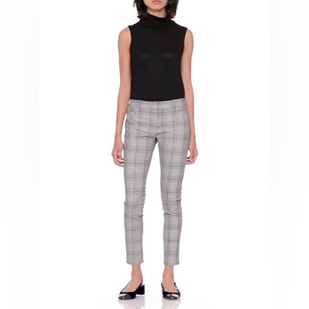 Banana Republic Sloan Grey Black White Navy Houndstooth Plaid Pants Sz 6 - Picture 2 of 8